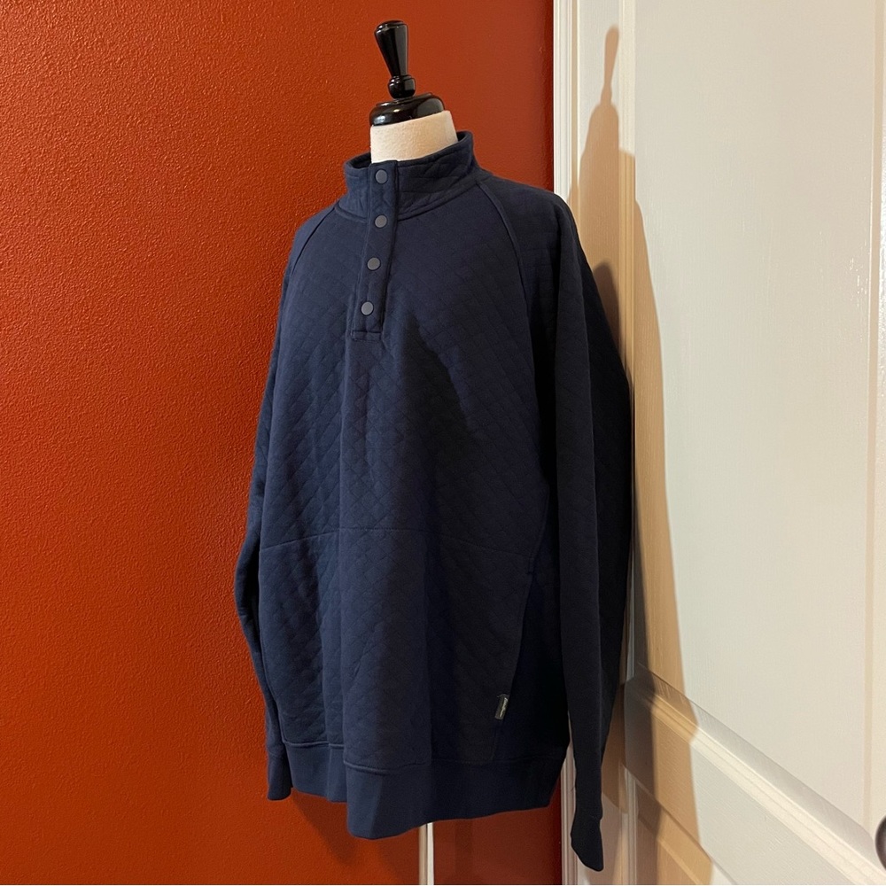 Eddie Bauer Men’s Quilted Navy Pullover Mock Quarter Snap Button‎ Sweatshirt
